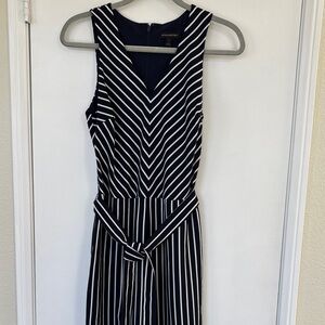 Banana Republic Black and White Striped Sleeveless Jumpsuit with Waist Tie